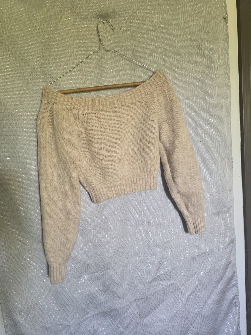 Garage Cream Off-the-Shoulder Cropped Sweater